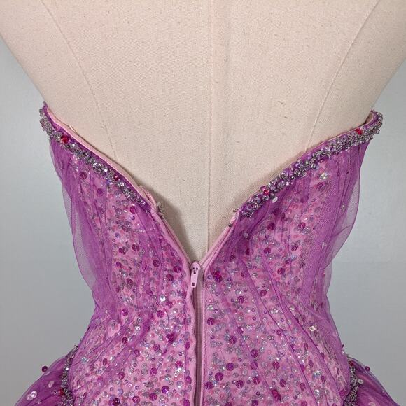 Vintage Prom Dress Maxi Ball Gown 2 Pink Princess Tulle Fairy Glam Purple Sequin - Picture 8 of 16